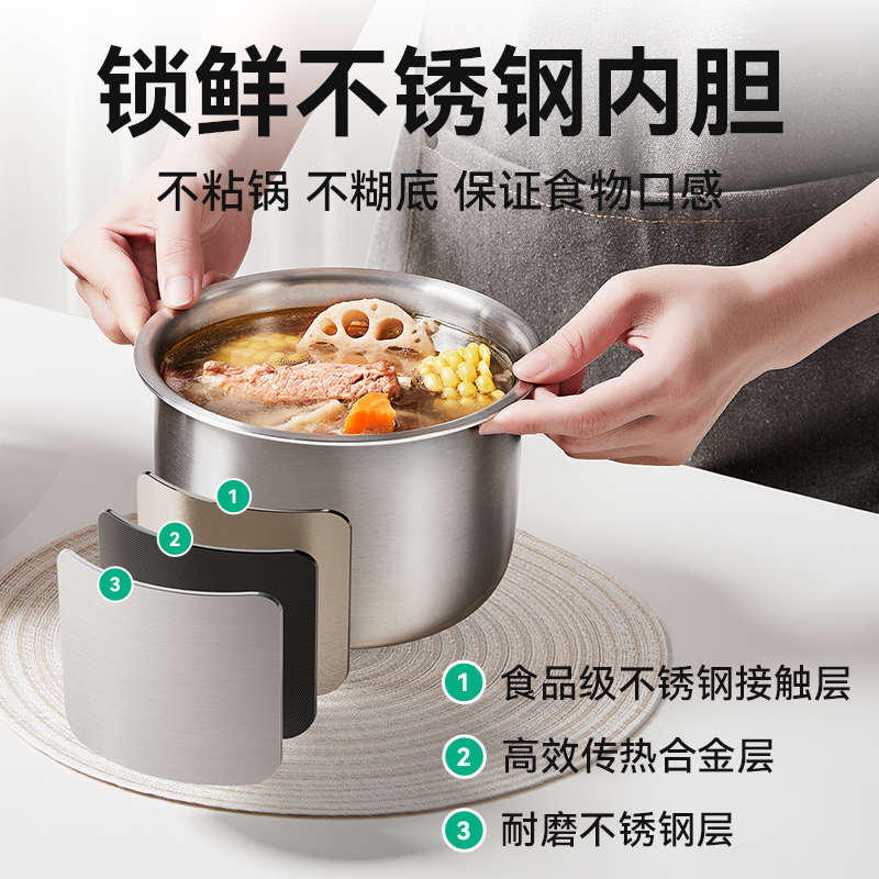 浦利顿无涂层电压力锅家用小型迷你2L高压锅小容量自动智能饭煲 - 图1