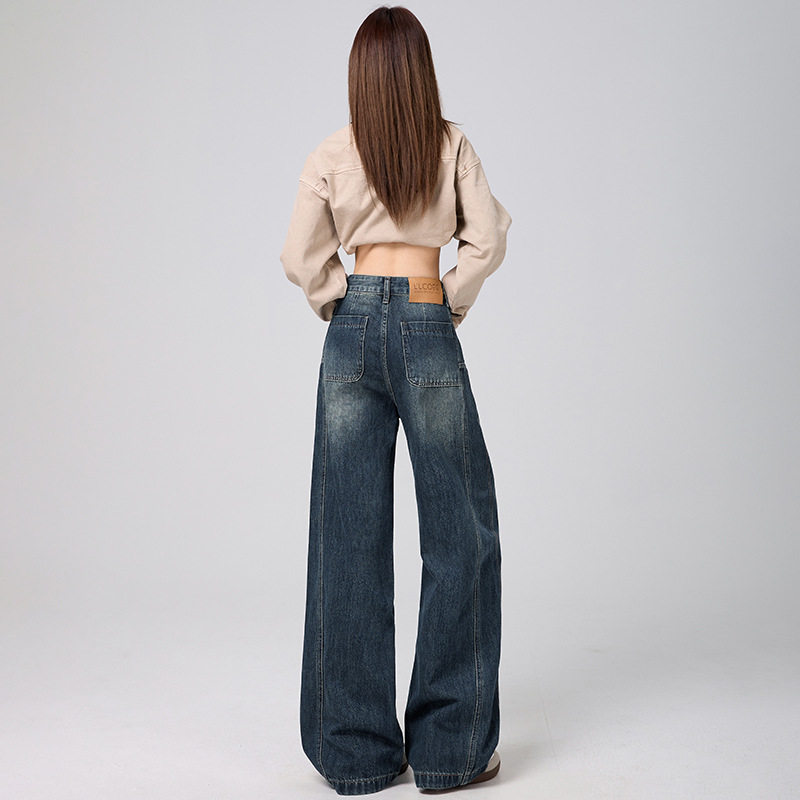 加绒直筒牛仔裤女厚款秋冬新款美式设计感复古宽松显瘦拖地阔腿裤,淘宝优惠券,粉丝福利购,淘宝优惠卷