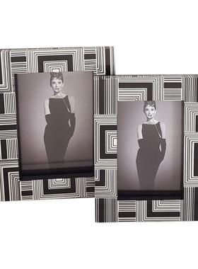 家居极简约黑白条纹相框样板房书房摆件经典元素符号软装饰品