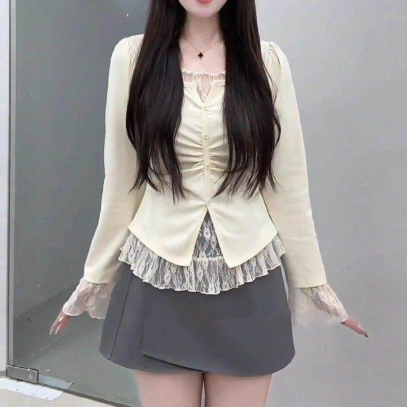 2026秋冬新款大码胖mm纯欲蕾丝拼接假两件长袖T恤女秋季遮肉显瘦,淘宝优惠券,粉丝福利购,淘宝优惠卷