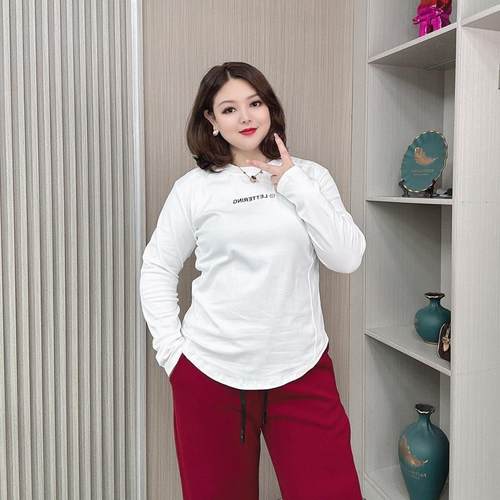 2025新款韩版大码女装春秋鱼骨长袖T恤胖mm遮肚显瘦设计感洋气上 - 图1