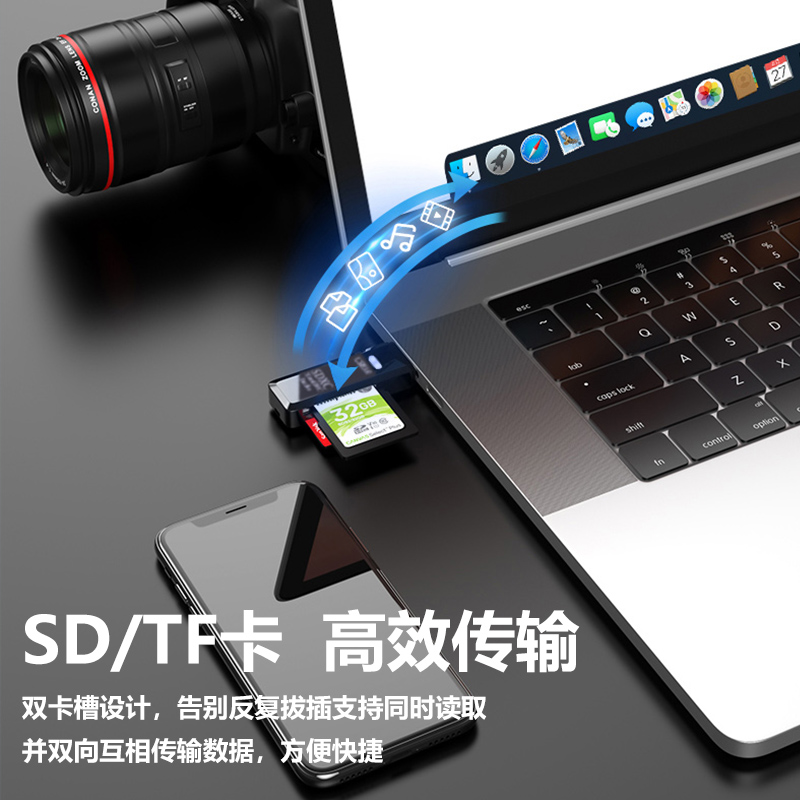 usb3.0读卡器多合一万能高速CCD相机sd大卡多功能u盘佳能单反tf内存卡适用于苹果安卓手机电脑车载二合一通用