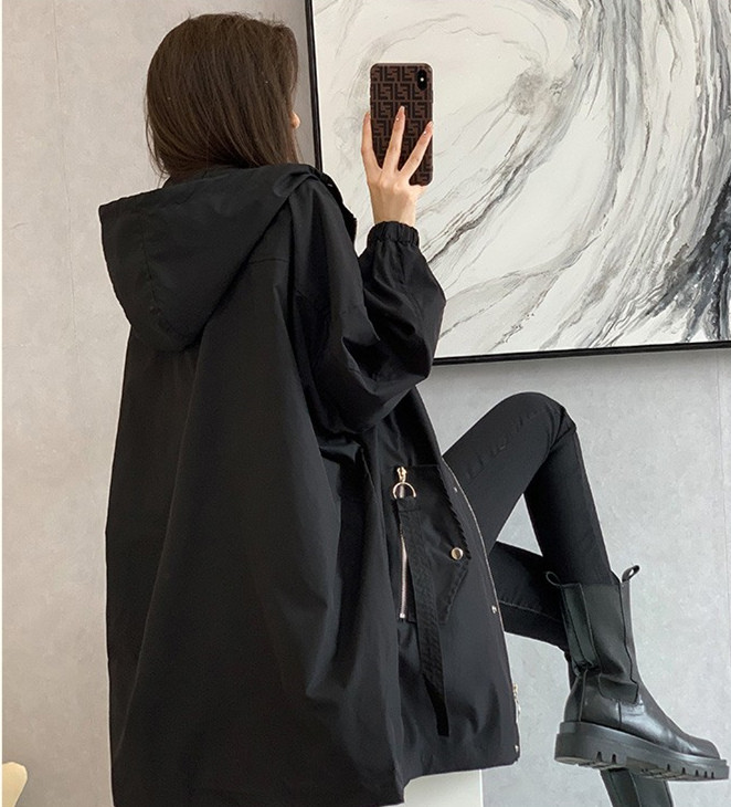 春秋新款韩版宽松大码 学生连帽工装外套 bf 小个子风衣女中长款 2021 春秋新款韩版宽松大码 学生连帽工装外套 bf 小个子风衣女中长款 2021