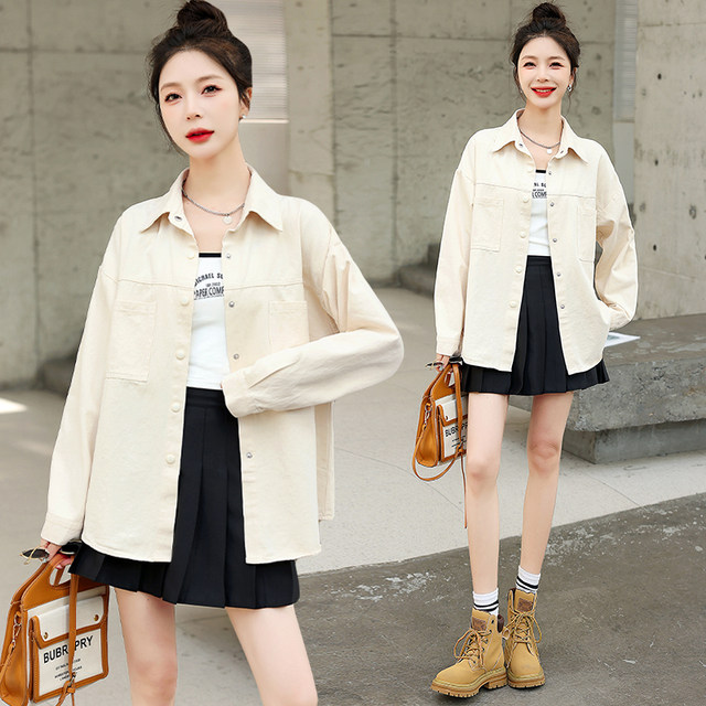 Pink denim shirt jacket for women spring and autumn 2025 new style