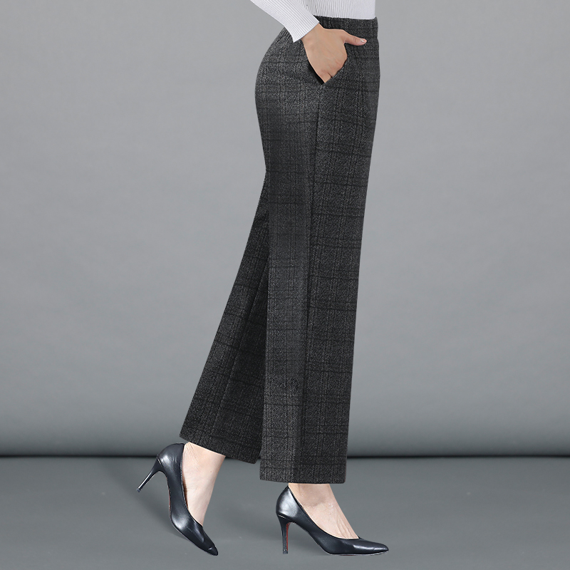 loueddssd倍艾旗舰店中年女装九分裤子妈妈阔腿裤冬季毛呢格子长裤春秋新款中老年女裤0