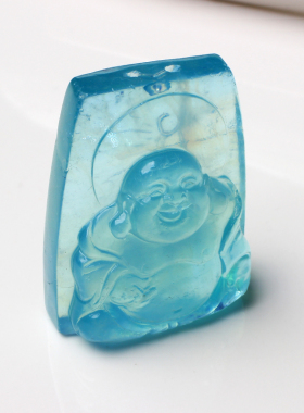 雕刻笑面佛公摆挂件冰种海蓝宝