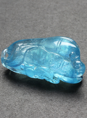 巴西海蓝宝石佛手瓜吊坠深蓝原石水晶雕刻佛手项坠男女挂绳坠饰品