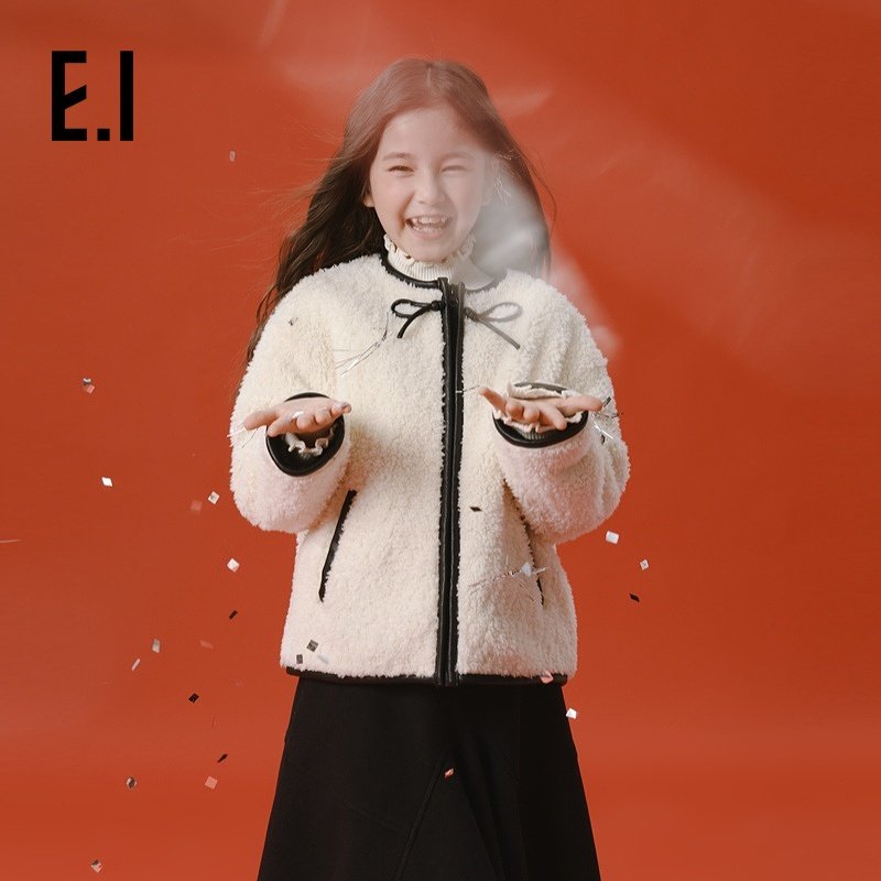 ei童装女童仿羊羔毛夹棉外套冬装新款中大童新中式国风上衣,淘宝优惠券,粉丝福利购,淘宝优惠卷