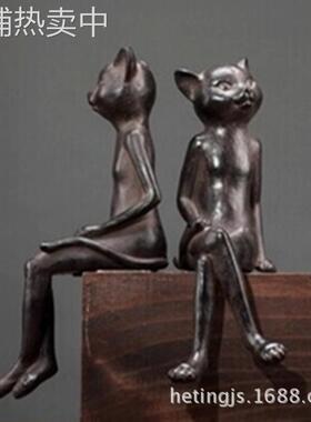 北欧黑白长颈鹿仿真动物摆件树脂工艺品家居装饰品桌面吊脚猫摆件