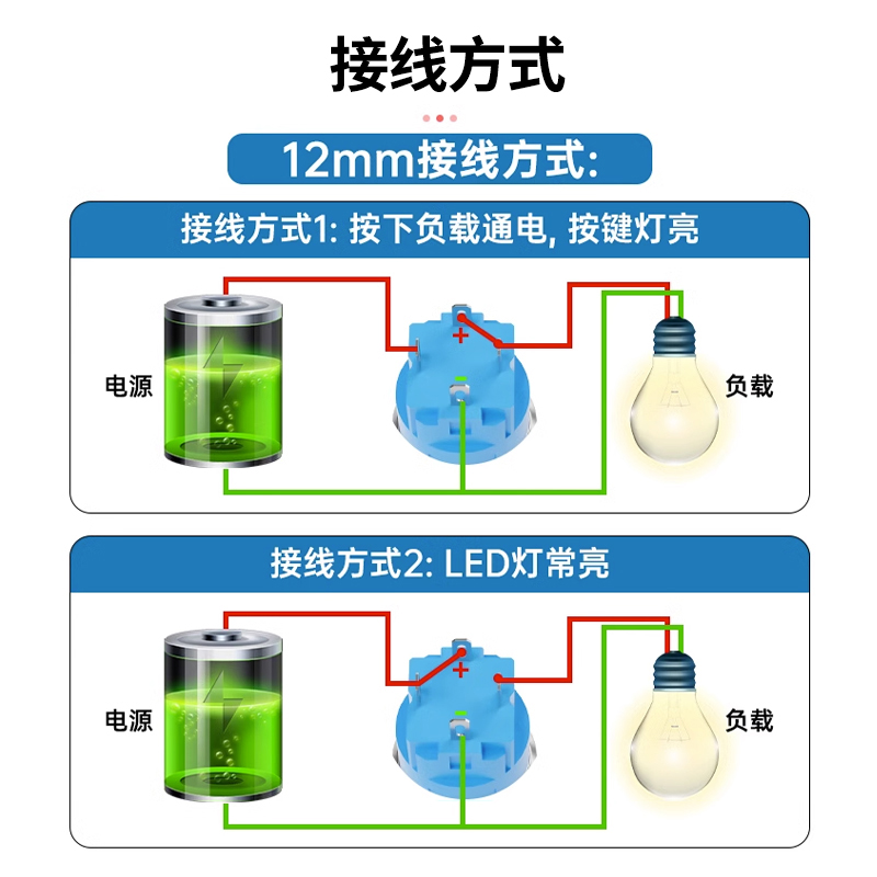金属按钮开关自复位自锁带灯防水汽车改装圆形小型开关12/16/22mm - 图3