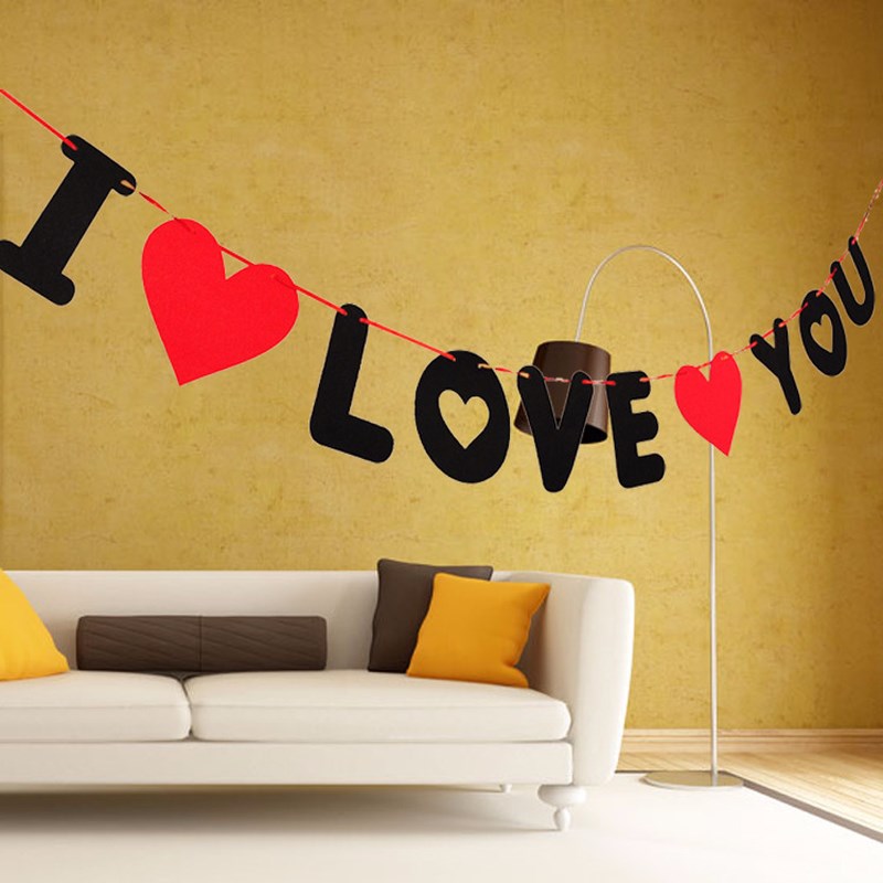 3M Red Lover Valentine Banner Bunting I LOVE YOU Garland fo-图0