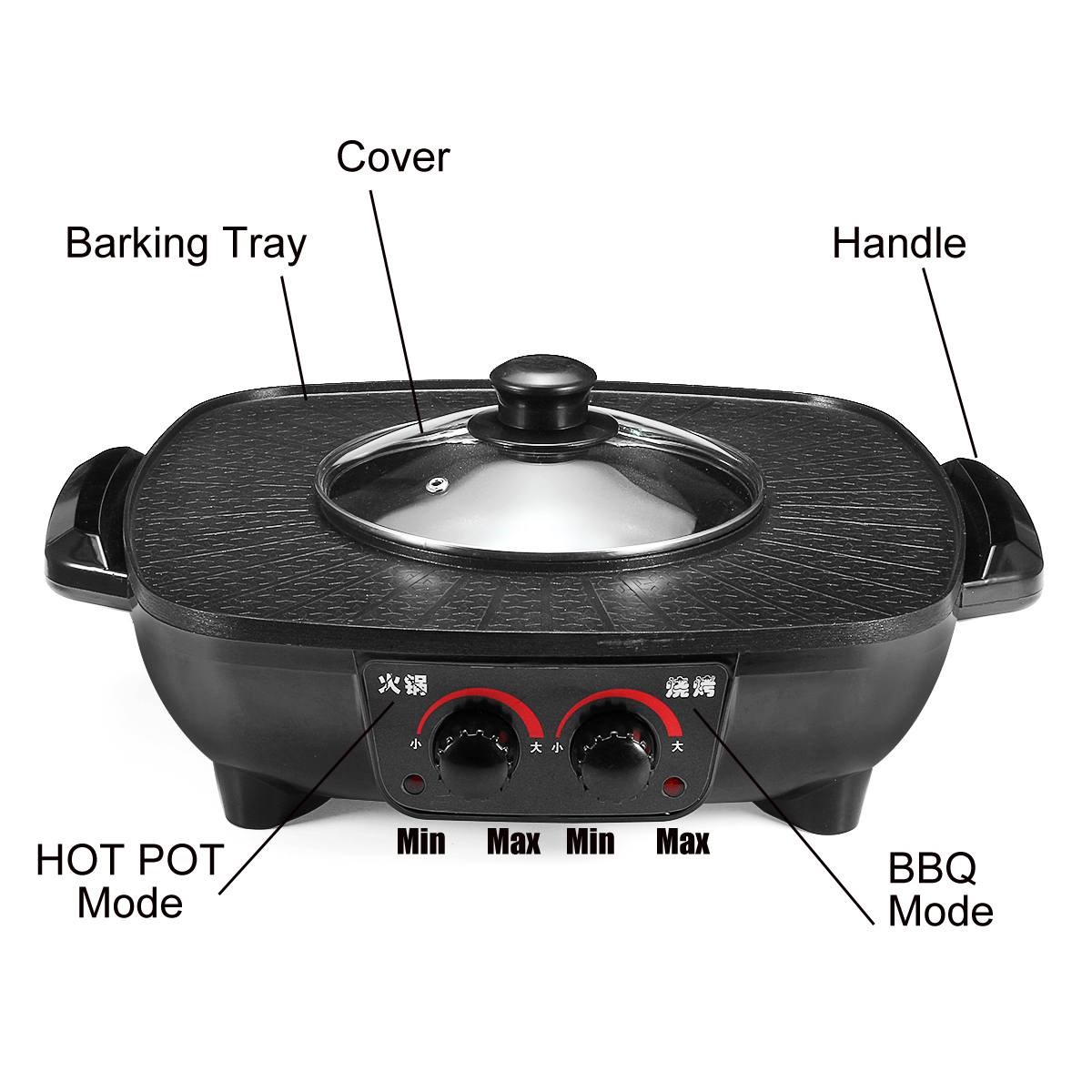 2 in 1 220v 1600W Electric BBQ Grills Hot Pot Smokeless Nons-图2