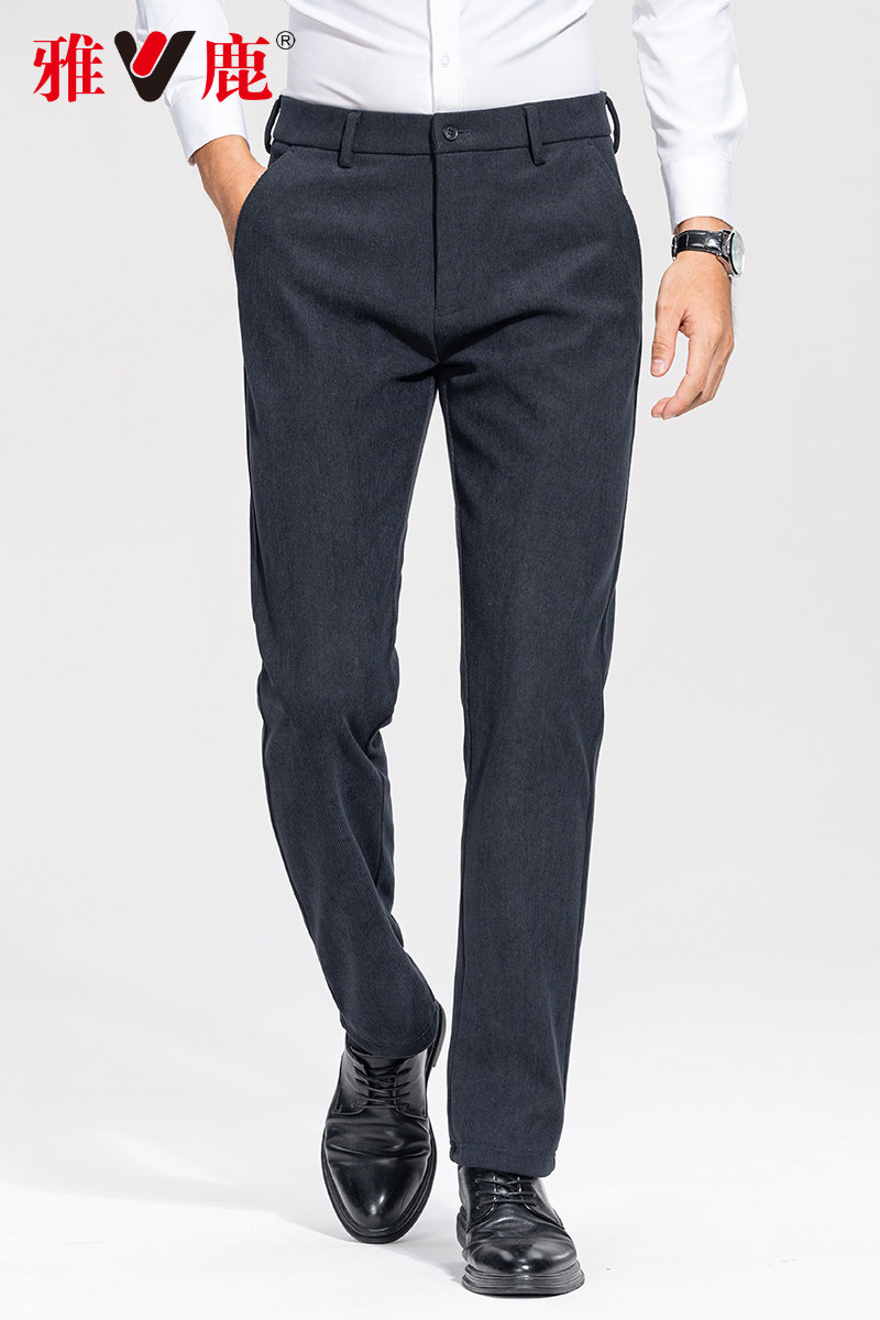 雅鹿加绒加厚灯芯绒休闲裤男士2024秋冬季新款保暖商务西装长裤子