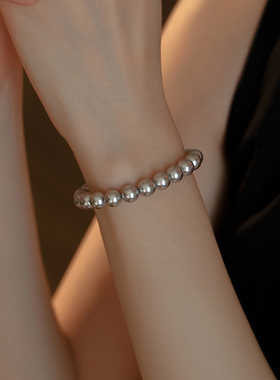 正圆银灰珍珠手链轻奢高级