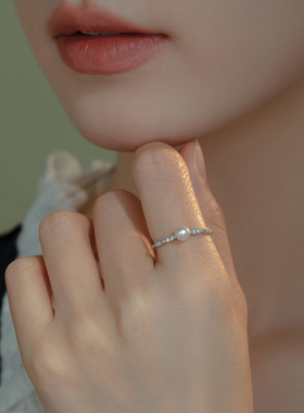 开口可调节天然珍珠纯银戒指