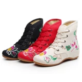 Старая пекинская женская тканевая обувь, осенне-зимняя новая модная внутренняя обувь с вышивкой, женская обувь в этническом стиле, высокие одинарные ботинки на шнуровке