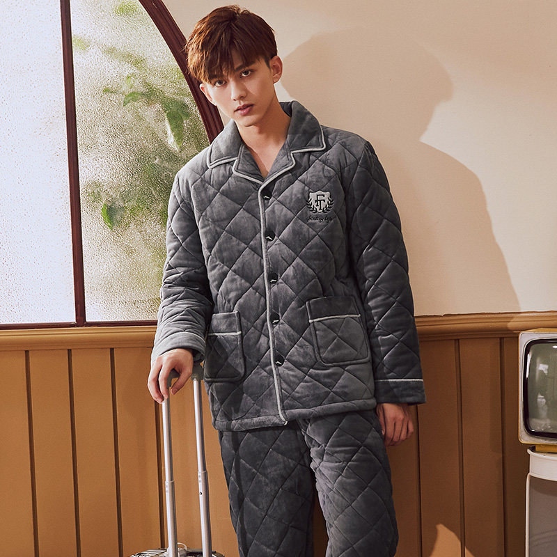 芬腾秋冬季款三层加绒珊瑚绒夹睡衣 ftkk睡衣/家居服套装