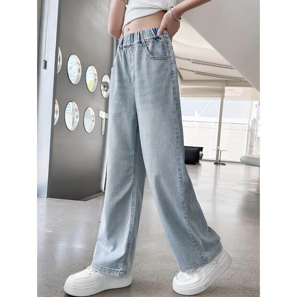 女童裤子夏季薄款2025新款夏装女大童洋气窄版阔腿儿童天丝牛仔裤,淘宝优惠券,粉丝福利购,淘宝优惠卷