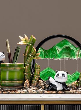 熊猫文创笔筒轻奢高级感流沙画摆件桌面办公室送老师教师节礼物品