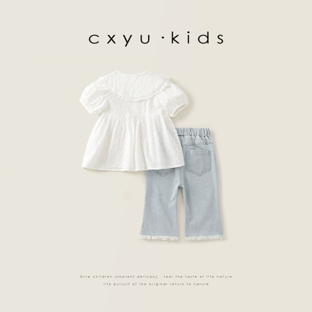 Girls Suits Summer 2026 ໃຫມ່ຄົນອັບເດດ: ເດັກນ້ອຍສັ້ນແຂນສັ້ນ Tops Jeans ເຄື່ອງນຸ່ງເດັກນ້ອຍ Summer Clothes