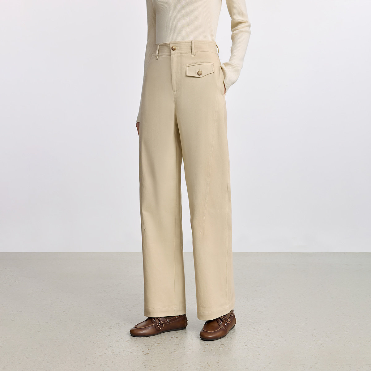 LILY2025冬新款女装简约弹力宽松休闲百搭通勤米白色弯刀裤阔腿裤,淘宝优惠券,粉丝福利购,淘宝优惠卷