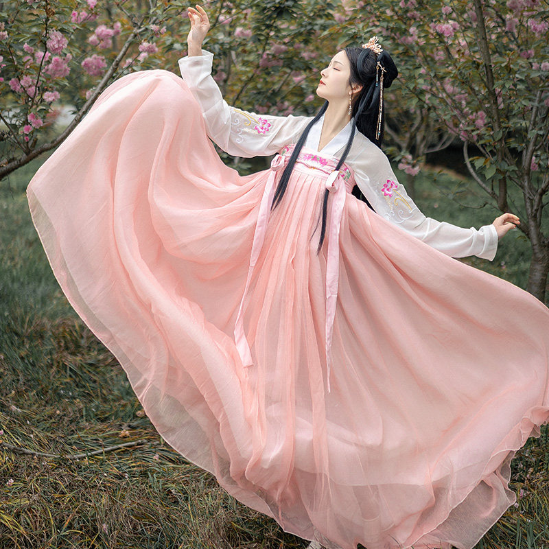 洛轻雅原创女【水芙蓉】齐胸刺绣汉服 洛轻雅民族服装/舞台装