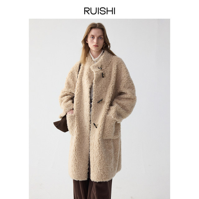 RUISHI芮时 “雪国印象”100绵羊毛颗粒绒大衣毛绒毛呢外套女冬