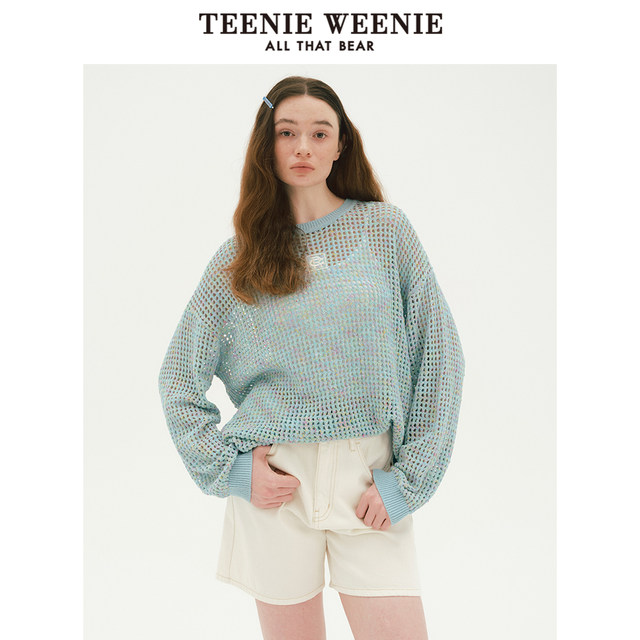 TeenieWeenie Bear Ole Autumn Section Dyed Hollow Pullover Sweater Loose Lazy Knitted Sweater Women
