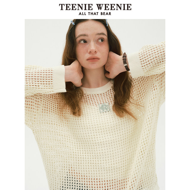 TeenieWeenie Bear Ole Autumn Section Dyed Hollow Pullover Sweater Loose Lazy Knitted Sweater Women