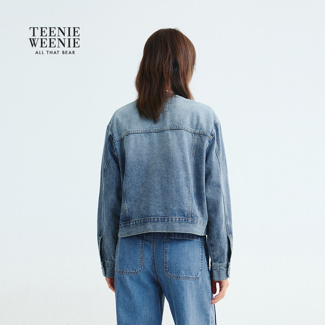 TeenieWeenie Bear ແມ່ຍິງຄົນອັບເດດ: ພາກຮຽນ spring Temperament ປະຈໍາວັນ commuing Denim ຂອບດິບ Embroidered ເສື້ອກັນຫນາວຄໍມົນ