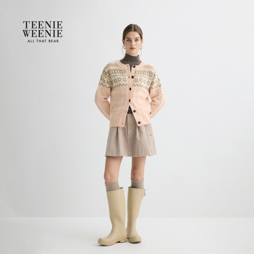 【反季特惠】TeenieWeenie小熊绵羊毛针织开衫冬季绞花柔软毛衣女