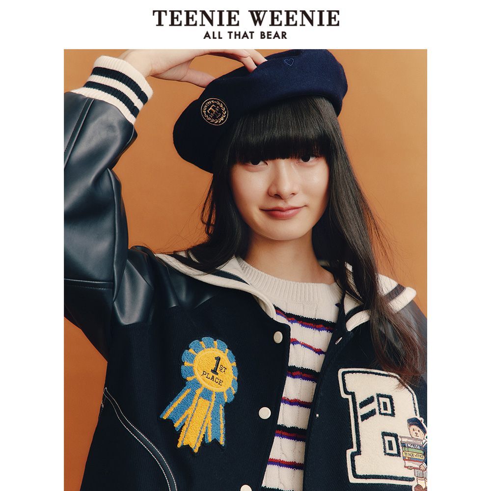 【赵露思同款】TeenieWeenie小熊奥莱海军风毛呢外套大衣绵羊毛女