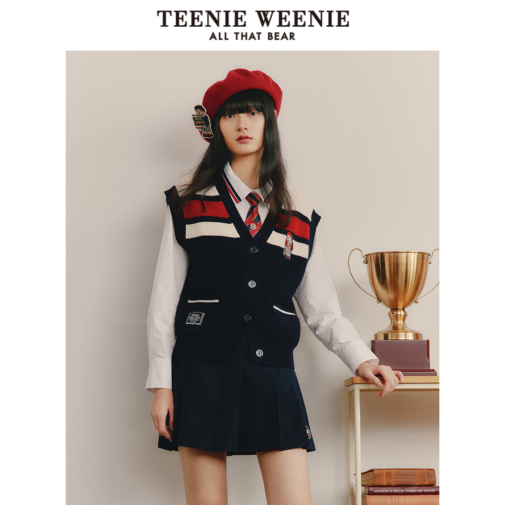 TeenieWeenie小熊奥莱卡通毛衣背心女秋冬女毛衫马甲学