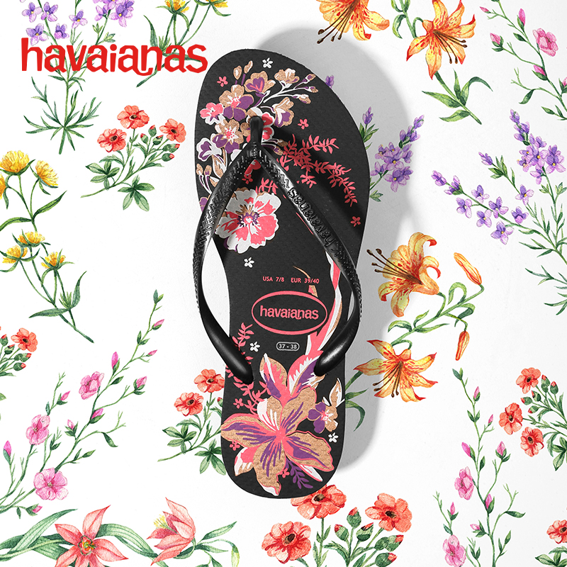 Havaianas哈唯纳Slim Organic花卉印花时尚平底人字拖 - 图1