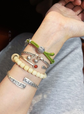 大只不闲纯银手镯925朱砂百搭