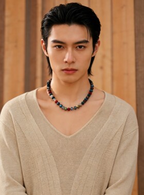 轻奢小众民族风彩色玻璃串珠锁骨