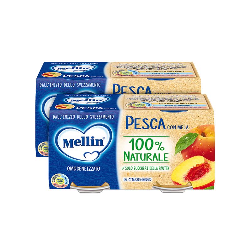mellin铭帆海外专卖店意大利Mellin美林桃子泥婴儿辅食水果果汁泥宝宝营养辅食100g*4罐0