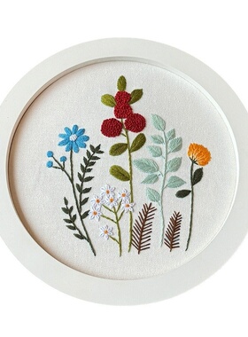 简单花草新品刺绣diy花卉挂画鲁绣手工布艺材料包套件创意英文画