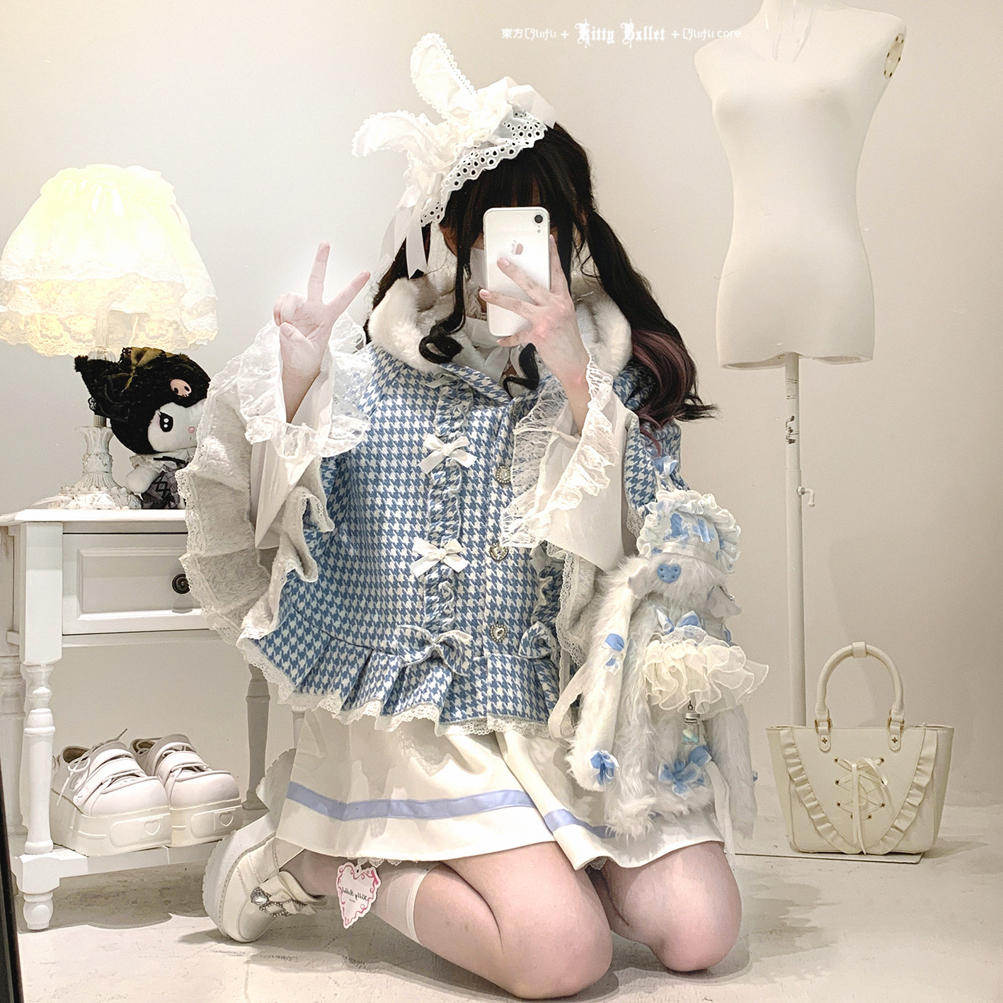 KittyBxllet原创【绒球甜心/千鸟格】绒球钻口连帽加绒小斗篷,淘宝优惠券,粉丝福利购,淘宝优惠卷