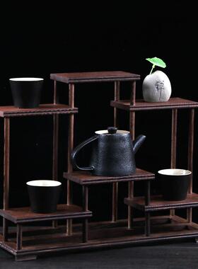 茶壶茶具紫砂壶架子鸡翅木博古架实木中式小型多宝阁底座盆景托架