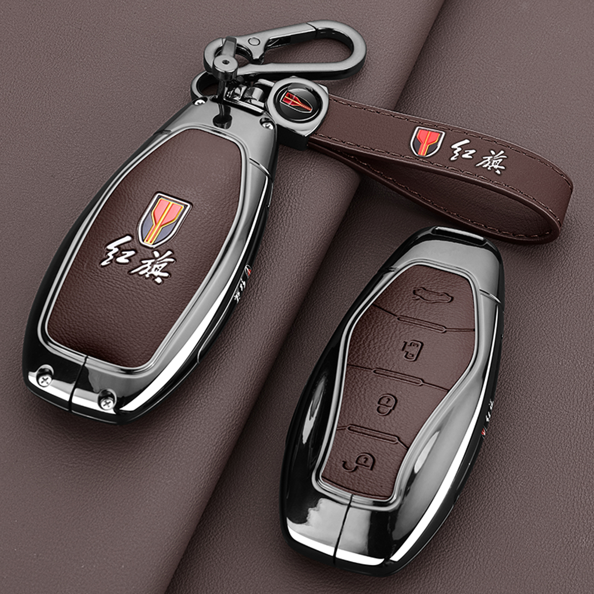 2025款红旗H5钥匙套HS5 H6 H9天工08HQ9HS7 HS3 EH7车金属扣壳男 - 图2