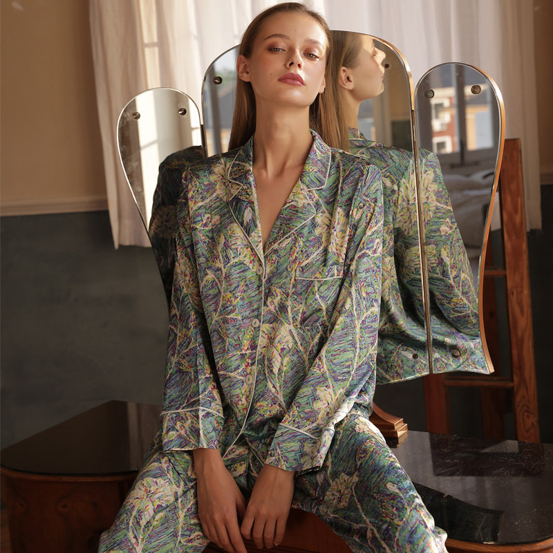 真丝ins风长袖两件套重磅春秋睡衣 逸质睡衣/家居服套装