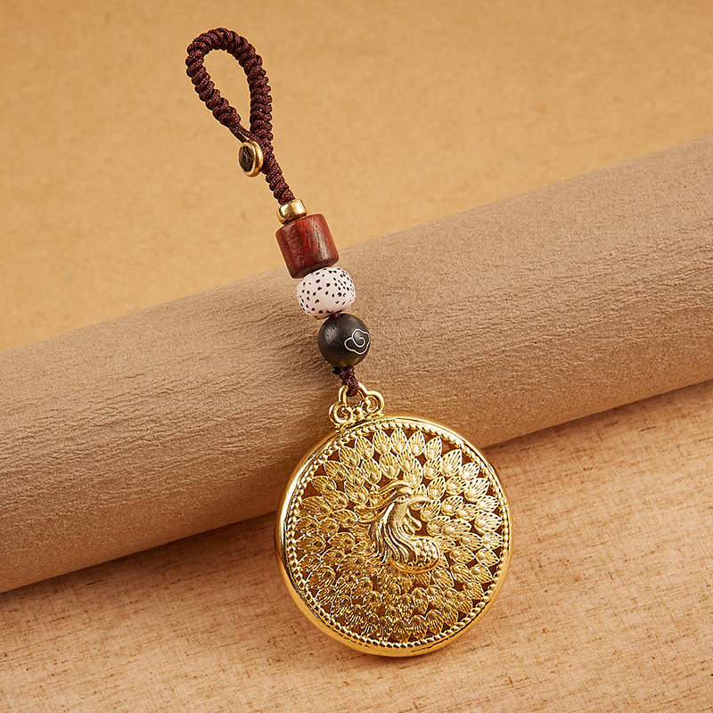 黄铜镀沙金凤凰汽车钥匙扣挂件吊坠高级感男女复古手工编织礼物,淘宝优惠券,粉丝福利购,淘宝优惠卷