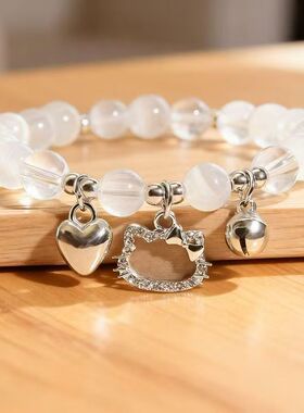 KT猫灰月光猫眼石蝴蝶结手链