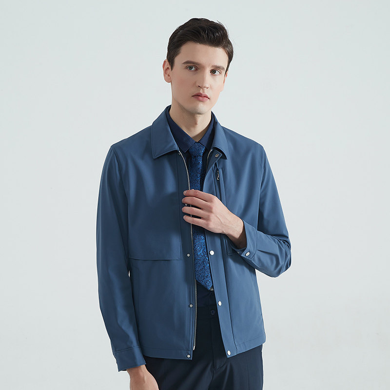 DIDIBOY迪迪博迩春季男士蓝色翻领纯色休闲夹克外套男装衣服