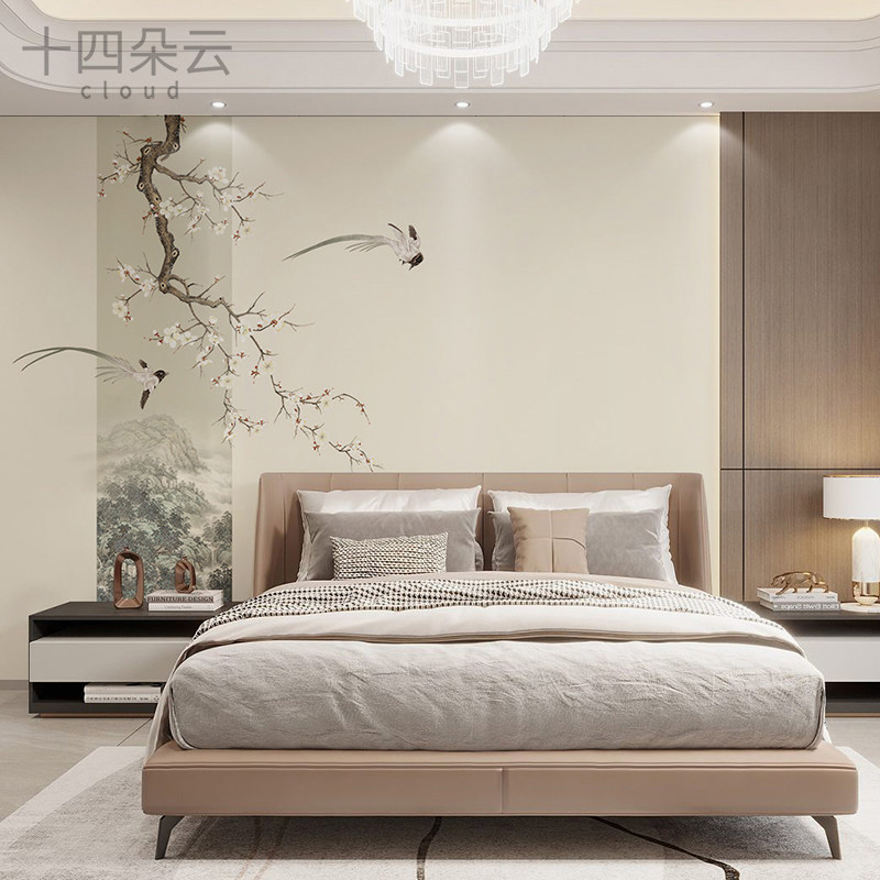 艺术拼色定制花鸟喜鹊书房客厅沙发壁纸电视背景墙壁画布宋代美学,淘宝优惠券,粉丝福利购,淘宝优惠卷