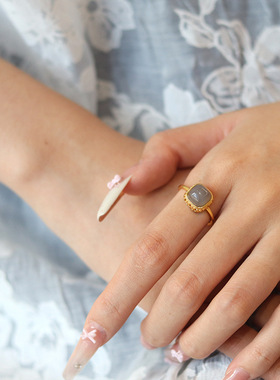 雏灵轻奢天然烟紫和田玉戒指女黄