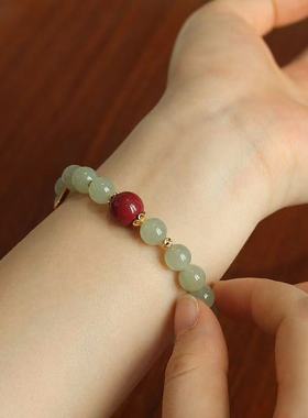 和田玉朱砂银手链6401