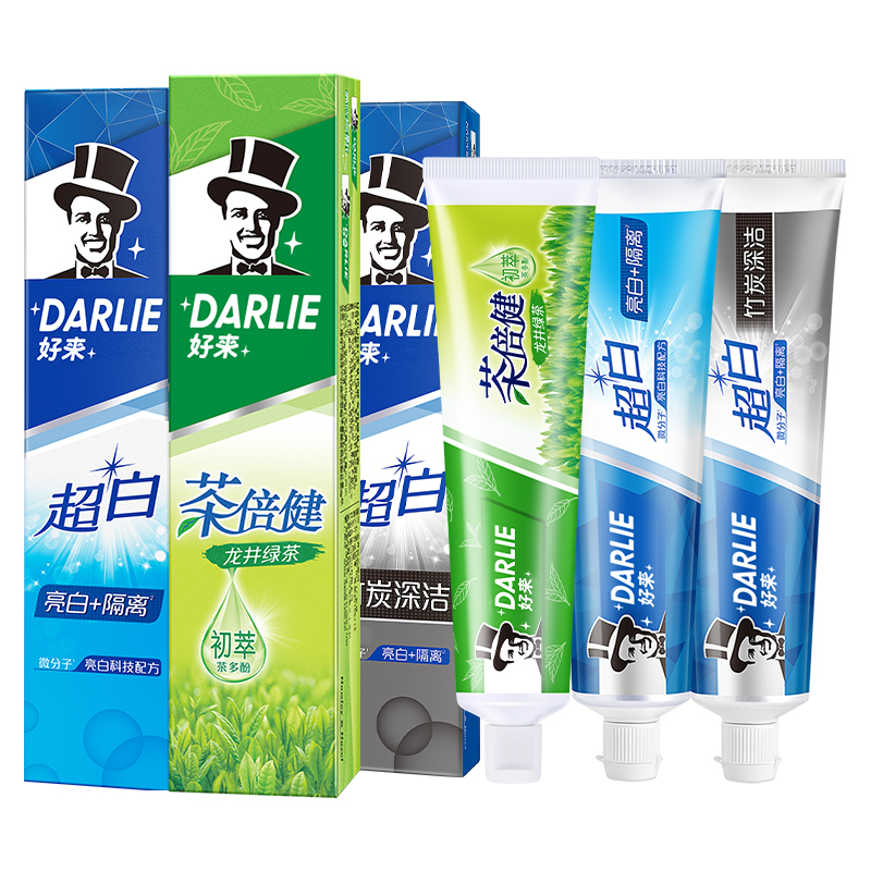 DARLIE好来（原黑人）牙膏双重薄荷超白竹炭果味茶倍健家庭实惠装 - 图3