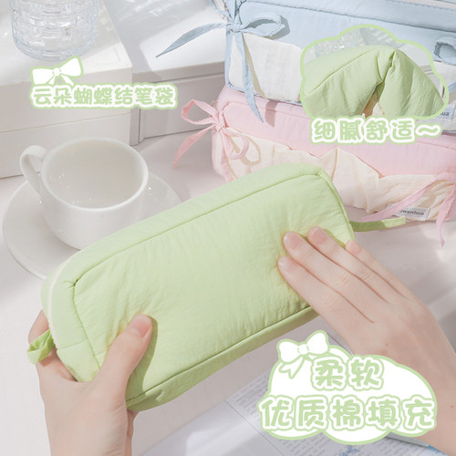 材质新升级！云朵蝴蝶结笔袋高颜值ins风女生2026新款文具盒女孩款初中生高中大容量铅笔盒简约系超火文具袋 - 图0